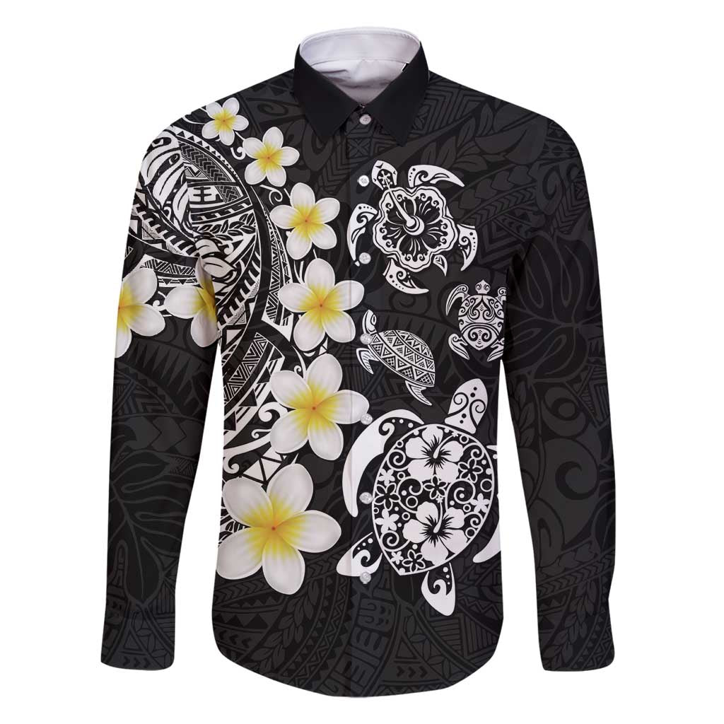 Hawaiian Plumeria Turtles Family Matching Mermaid Dress and Hawaiian Shirt Polynesian Art Tattoo LT03 Dad's Shirt - Long Sleeve Black - Polynesian Pride