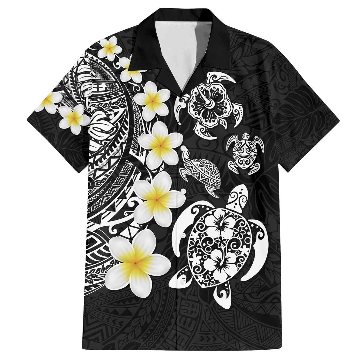 Hawaiian Plumeria Turtles Family Matching Off The Shoulder Long Sleeve Dress and Hawaiian Shirt Polynesian Art Tattoo