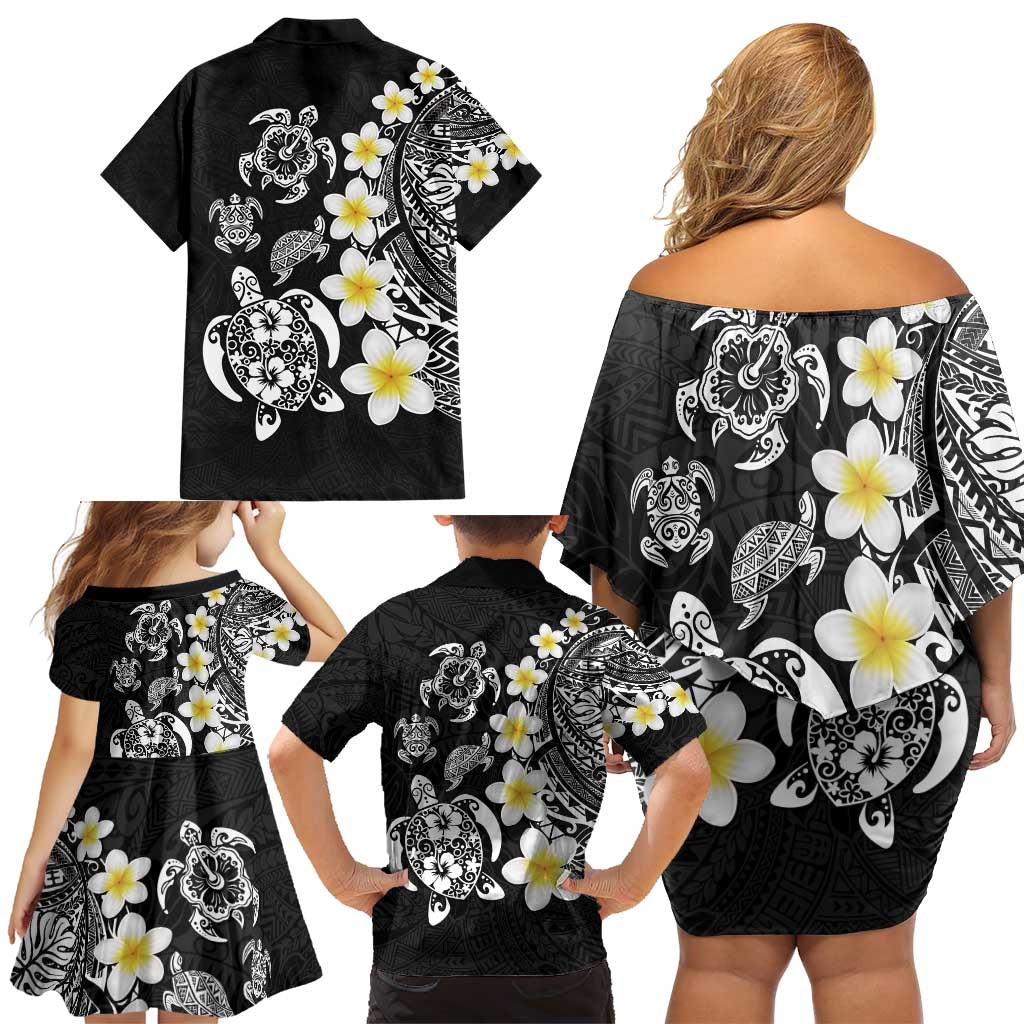 Hawaiian Plumeria Turtles Family Matching Off Shoulder Short Dress and Hawaiian Shirt Polynesian Art Tattoo LT03 - Polynesian Pride