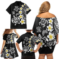 Hawaiian Plumeria Turtles Family Matching Off Shoulder Short Dress and Hawaiian Shirt Polynesian Art Tattoo LT03 - Polynesian Pride
