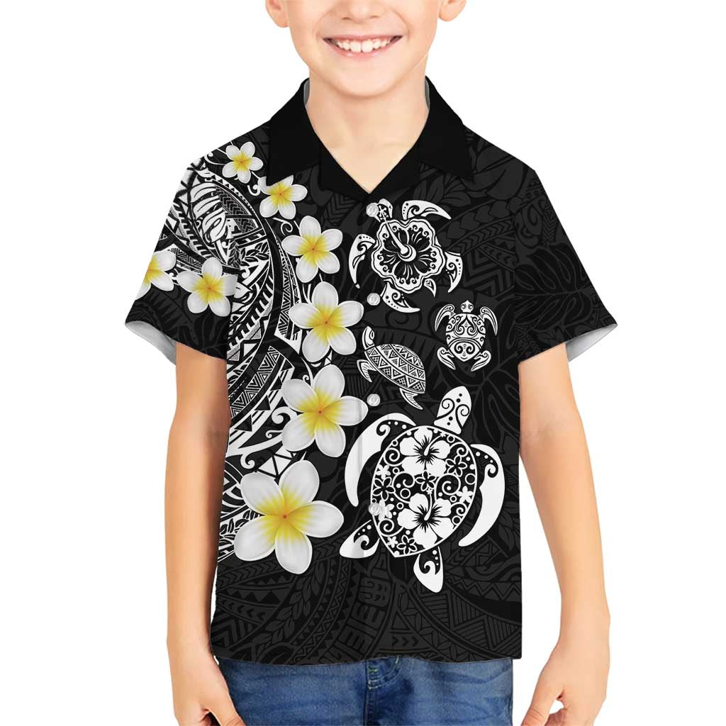 Hawaiian Plumeria Turtles Family Matching Off Shoulder Short Dress and Hawaiian Shirt Polynesian Art Tattoo LT03 Son's Shirt Black - Polynesian Pride