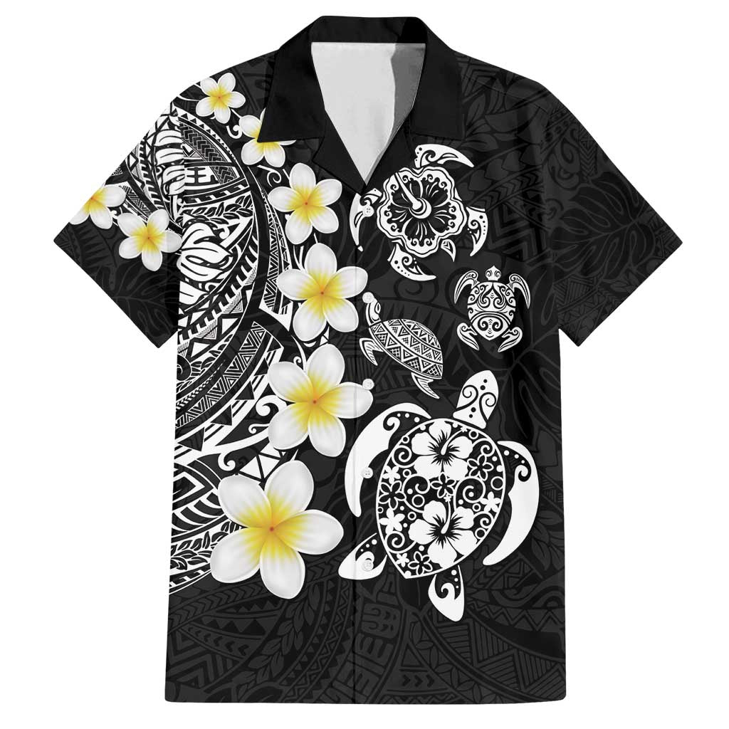 Hawaiian Plumeria Turtles Family Matching Puletasi and Hawaiian Shirt Polynesian Art Tattoo LT03 Dad's Shirt - Short Sleeve Black - Polynesian Pride