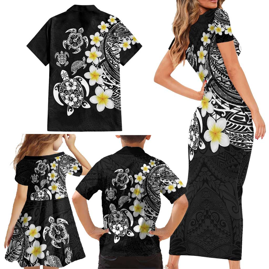Hawaiian Plumeria Turtles Family Matching Short Sleeve Bodycon Dress and Hawaiian Shirt Polynesian Art Tattoo LT03 - Polynesian Pride