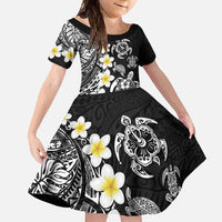 Hawaiian Plumeria Turtles Family Matching Summer Maxi Dress and Hawaiian Shirt Polynesian Art Tattoo LT03 Daughter's Dress Black - Polynesian Pride