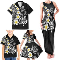 Hawaiian Plumeria Turtles Family Matching Tank Maxi Dress and Hawaiian Shirt Polynesian Art Tattoo