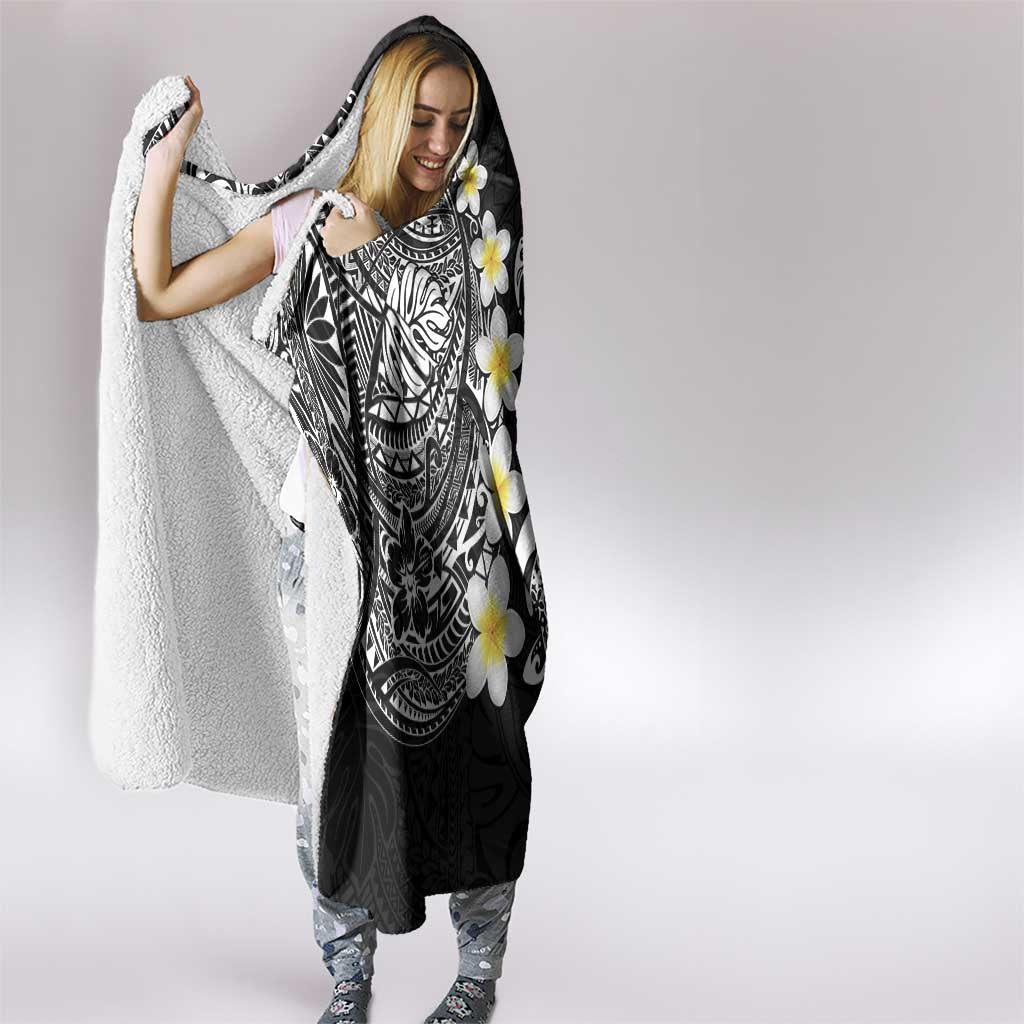 Hawaiian Plumeria Turtles Hooded Blanket Polynesian Art Tattoo