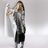 Hawaiian Plumeria Turtles Hooded Blanket Polynesian Art Tattoo