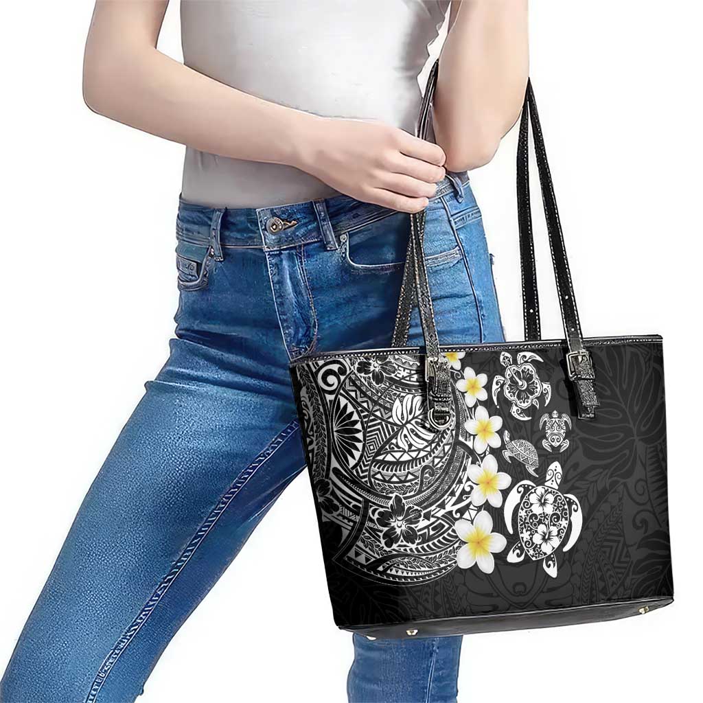 Hawaiian Plumeria Turtles Leather Tote Bag Polynesian Art Tattoo