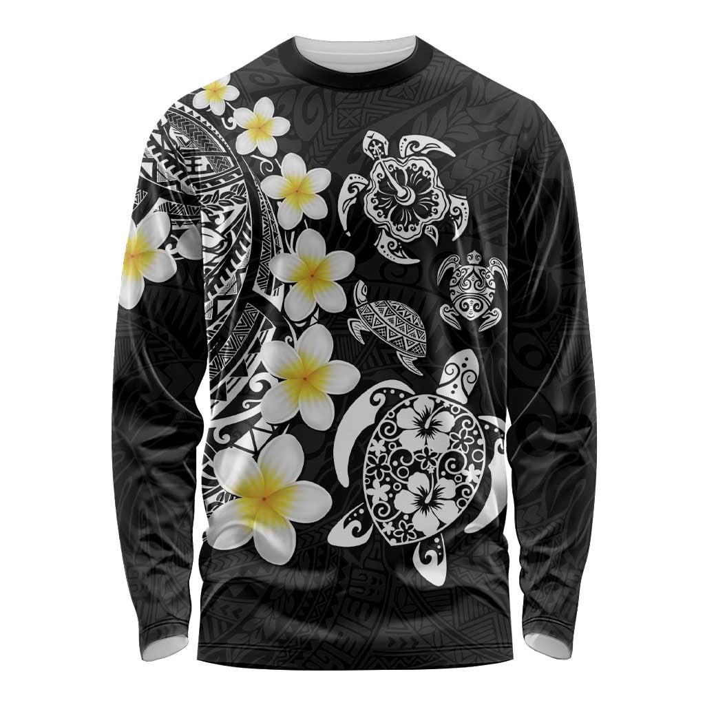 Hawaiian Plumeria Turtles Long Sleeve Shirt Polynesian Art Tattoo