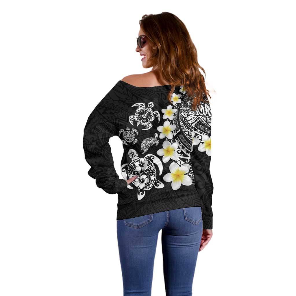 Hawaiian Plumeria Turtles Off Shoulder Sweater Polynesian Art Tattoo