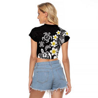 Hawaiian Plumeria Turtles Raglan Cropped T Shirt Polynesian Art Tattoo
