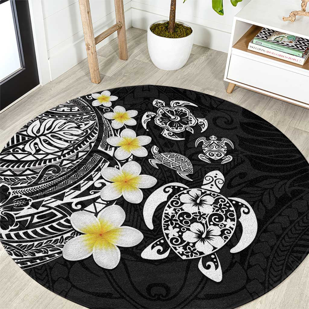 Hawaiian Plumeria Turtles Round Carpet Polynesian Art Tattoo