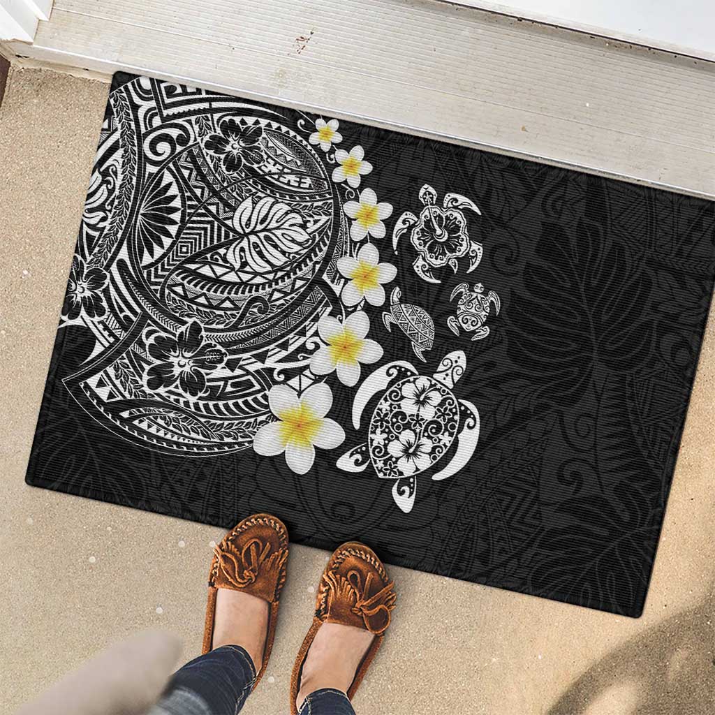 Hawaiian Plumeria Turtles Rubber Doormat Polynesian Art Tattoo