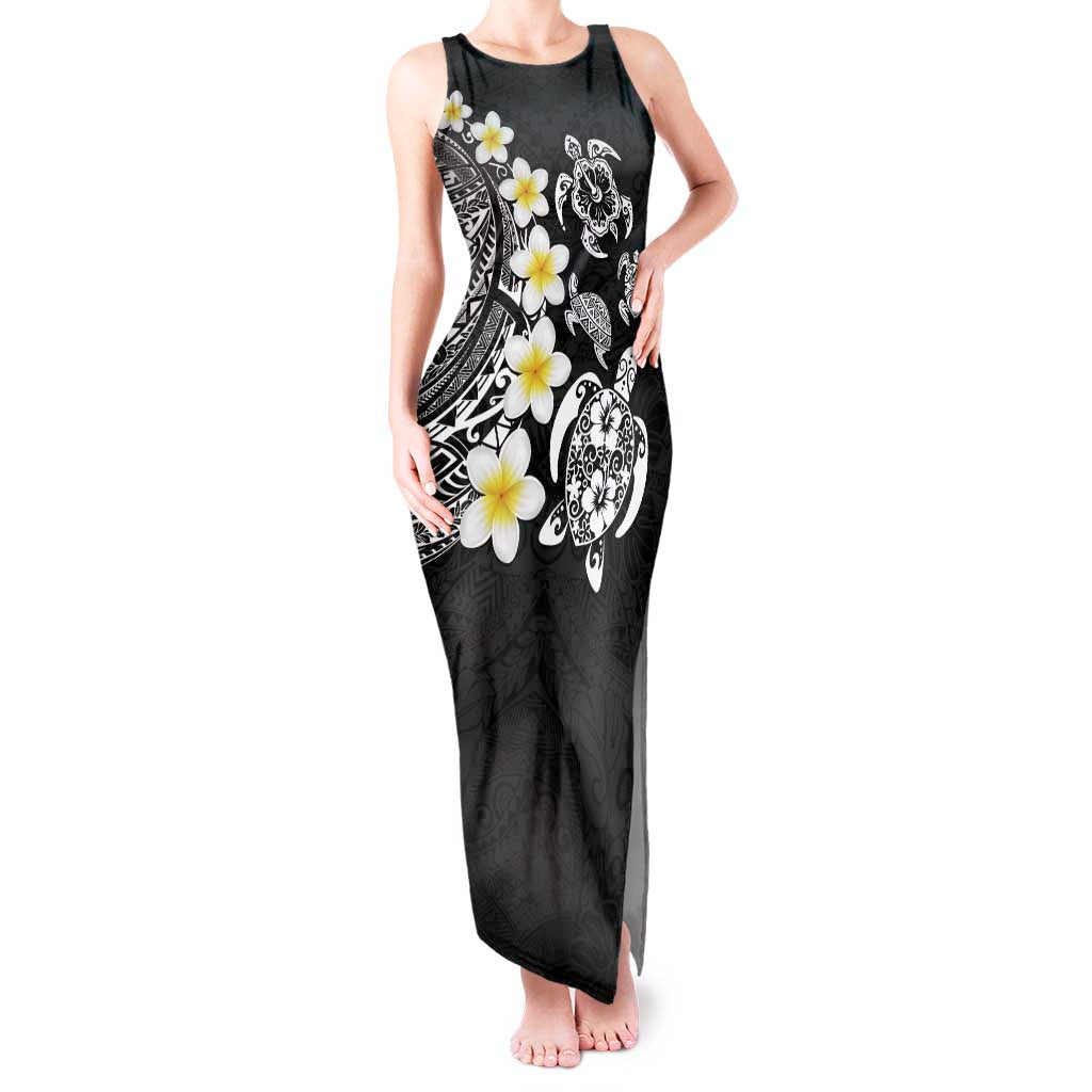 Hawaiian Plumeria Turtles Tank Maxi Dress Polynesian Art Tattoo