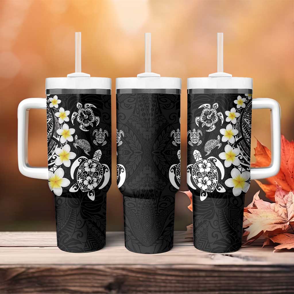 Hawaiian Plumeria Turtles Tumbler With Handle Polynesian Art Tattoo