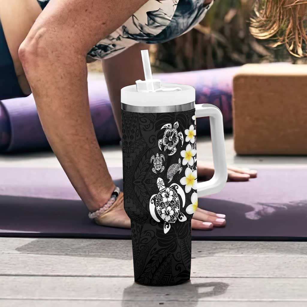 Hawaiian Plumeria Turtles Tumbler With Handle Polynesian Art Tattoo
