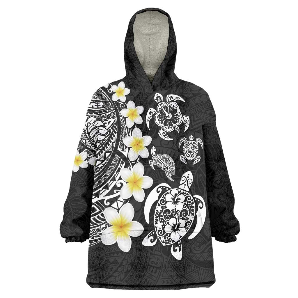 Hawaiian Plumeria Turtles Wearable Blanket Hoodie Polynesian Art Tattoo
