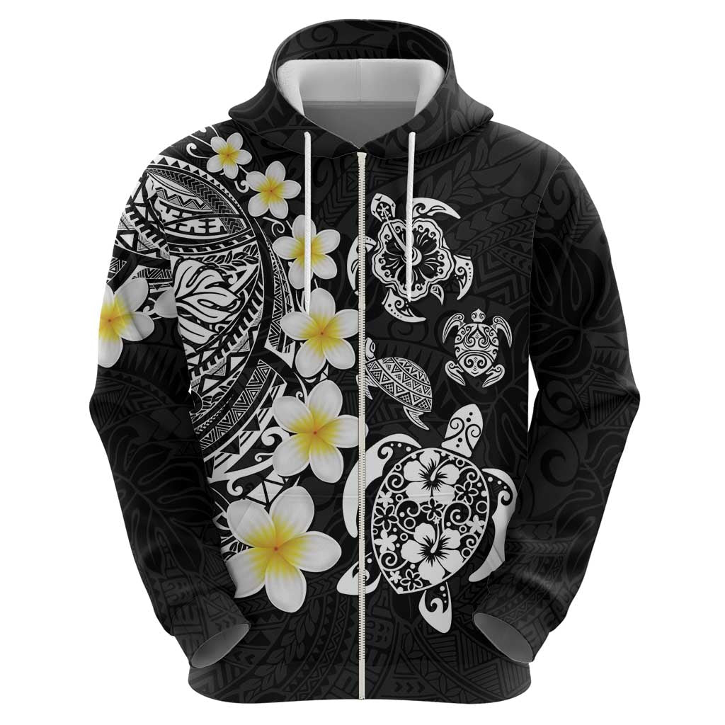 Hawaiian Plumeria Turtles Zip Hoodie Polynesian Art Tattoo