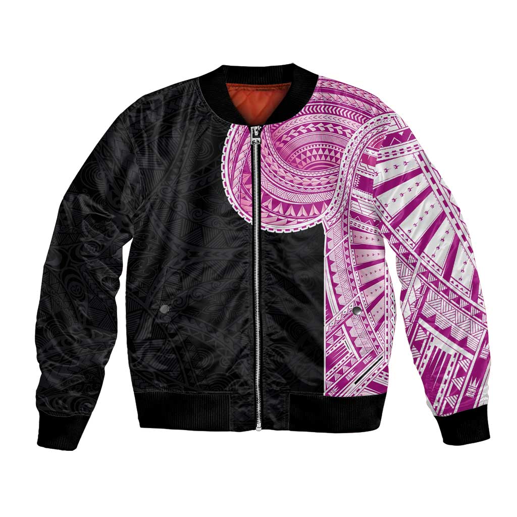 Samoan Art Tattoo Polynesian Pattern Bomber Jacket Pink Out Color