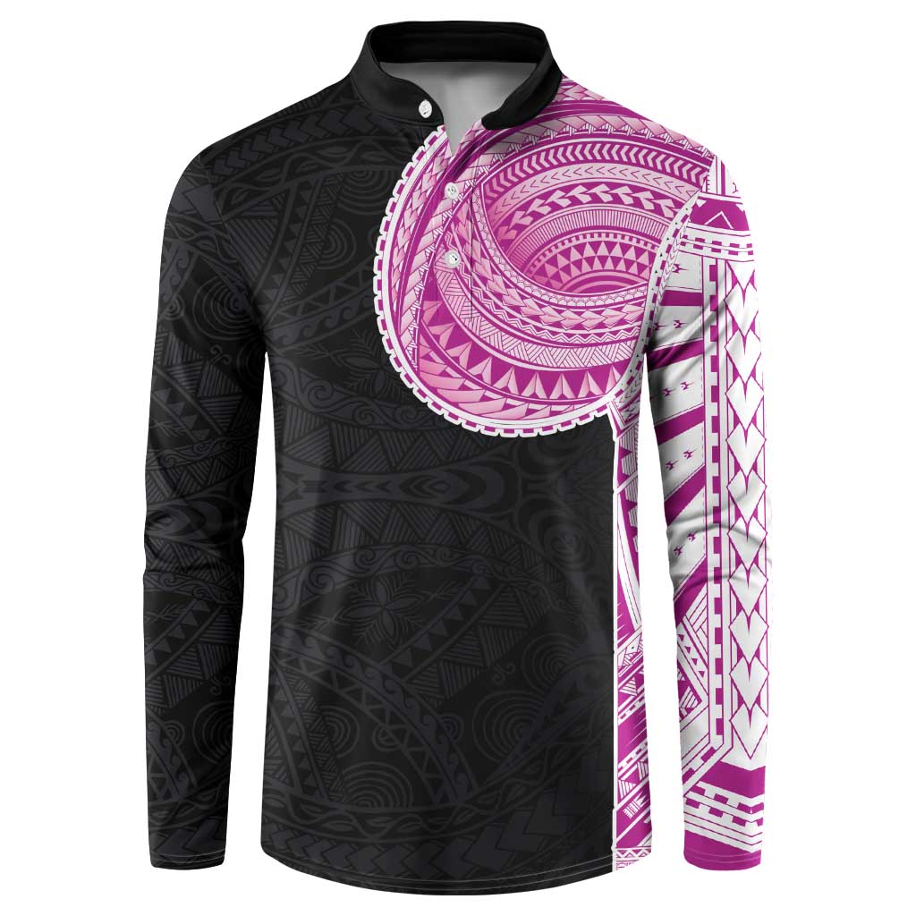 Samoan Art Tattoo Polynesian Pattern Button Sweatshirt Pink Out Color