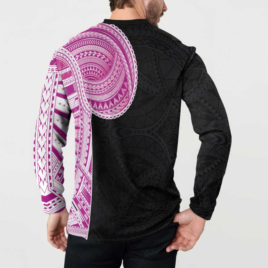 Samoan Art Tattoo Polynesian Pattern Button Sweatshirt Pink Out Color