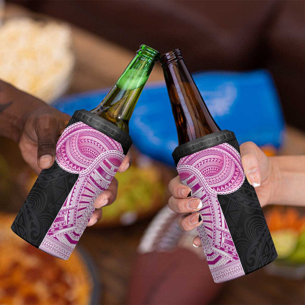 Samoan Art Tattoo Polynesian Pattern 4 in 1 Can Cooler Tumbler Pink Out Color