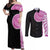 Samoan Art Tattoo Polynesian Pattern Couples Matching Off Shoulder Maxi Dress and Long Sleeve Button Shirt Pink Out Color