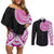 Samoan Art Tattoo Polynesian Pattern Couples Matching Off Shoulder Short Dress and Long Sleeve Button Shirt Pink Out Color