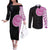 Samoan Art Tattoo Polynesian Pattern Couples Matching Off The Shoulder Long Sleeve Dress and Long Sleeve Button Shirt Pink Out Color