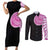Samoan Art Tattoo Polynesian Pattern Couples Matching Short Sleeve Bodycon Dress and Long Sleeve Button Shirt Pink Out Color