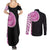 Samoan Art Tattoo Polynesian Pattern Couples Matching Summer Maxi Dress and Long Sleeve Button Shirt Pink Out Color