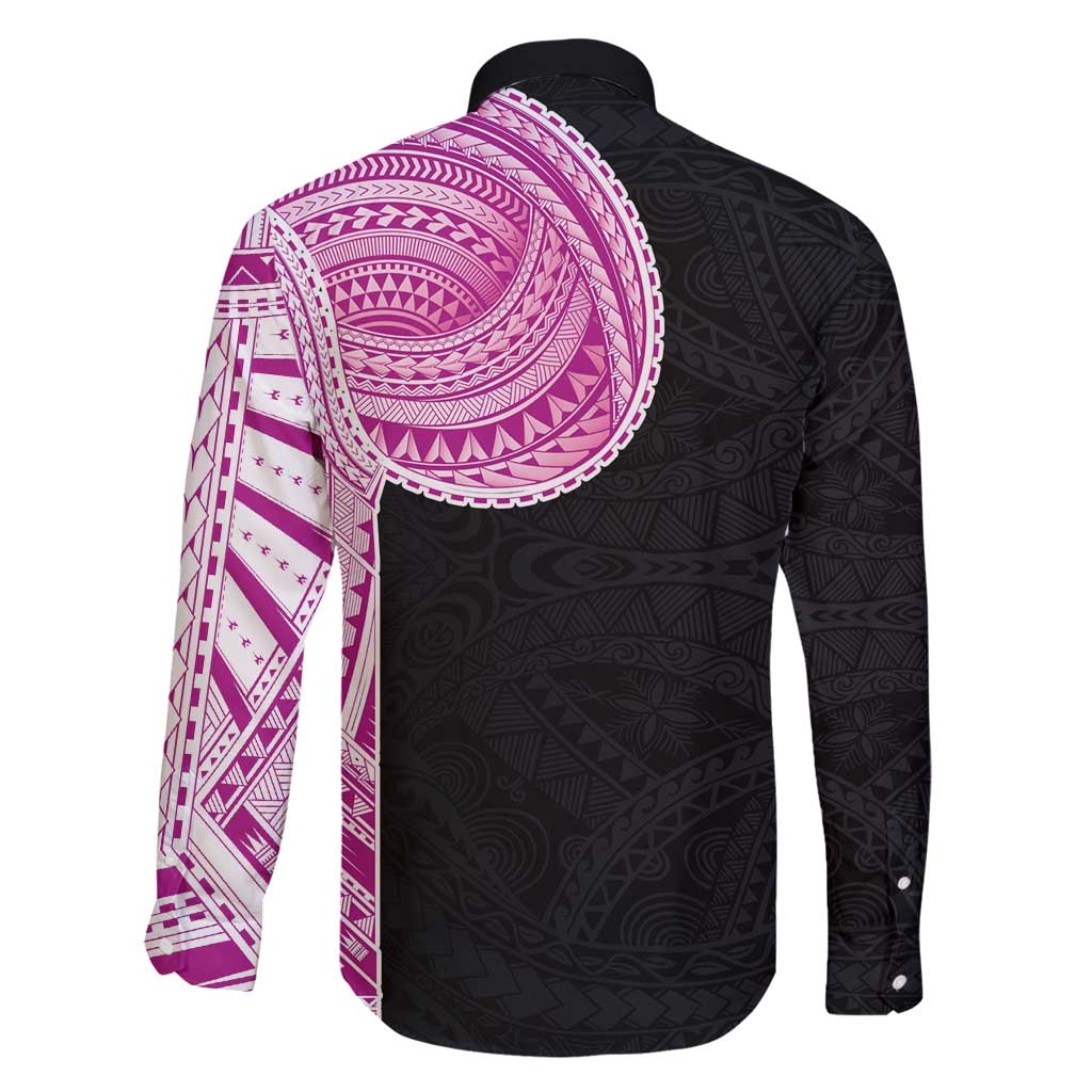 Samoan Art Tattoo Polynesian Pattern Family Matching Long Sleeve Bodycon Dress and Hawaiian Shirt Pink Out Color