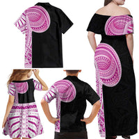 Samoan Art Tattoo Polynesian Pattern Family Matching Off Shoulder Maxi Dress and Hawaiian Shirt Pink Out Color