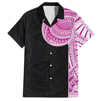 Samoan Art Tattoo Polynesian Pattern Family Matching Off Shoulder Short Dress and Hawaiian Shirt Pink Out Color