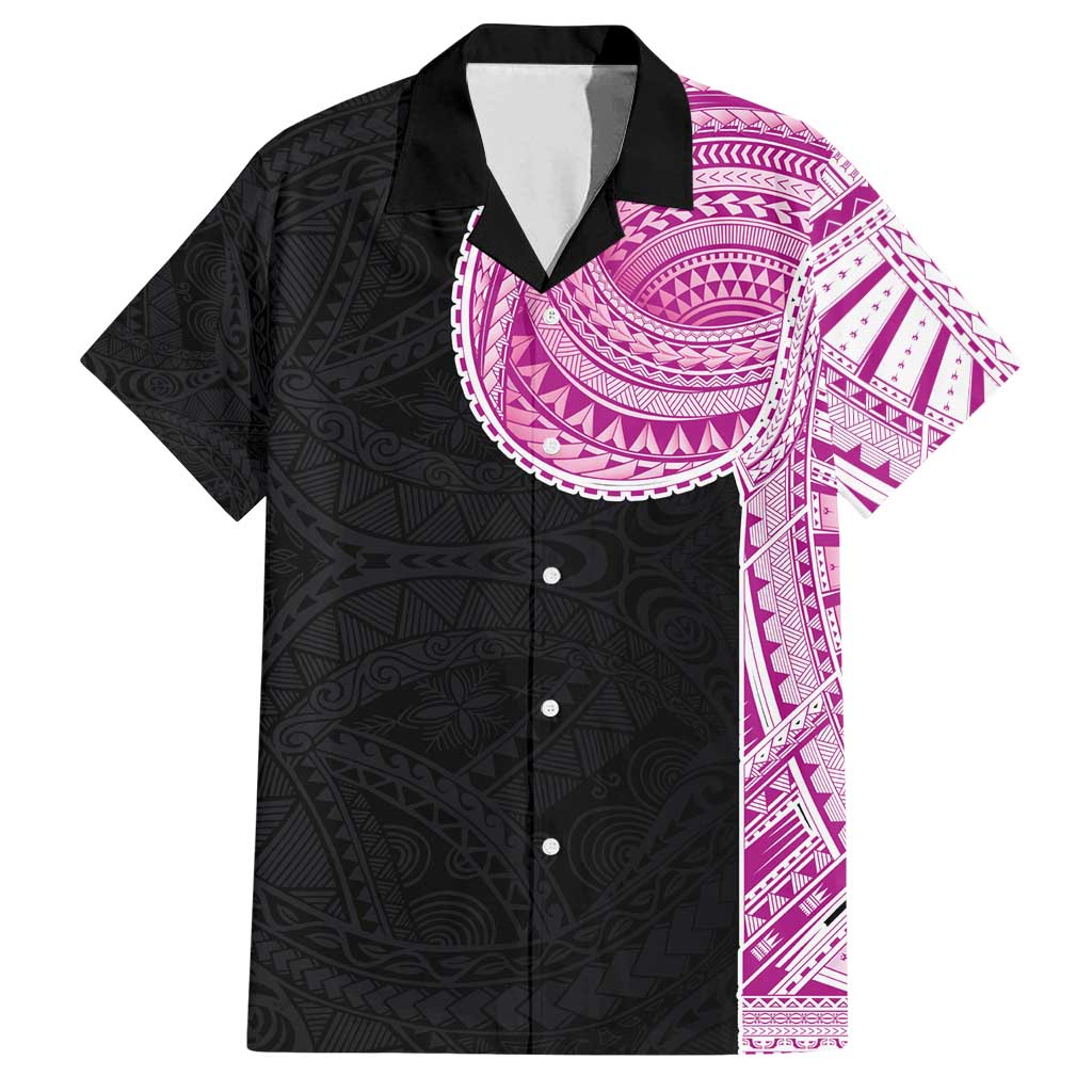 Samoan Art Tattoo Polynesian Pattern Family Matching Puletasi and Hawaiian Shirt Pink Out Color