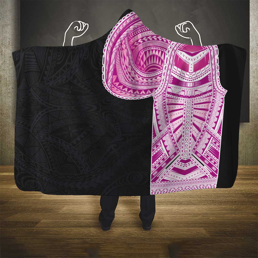 Samoan Art Tattoo Polynesian Pattern Hooded Blanket Pink Out Color