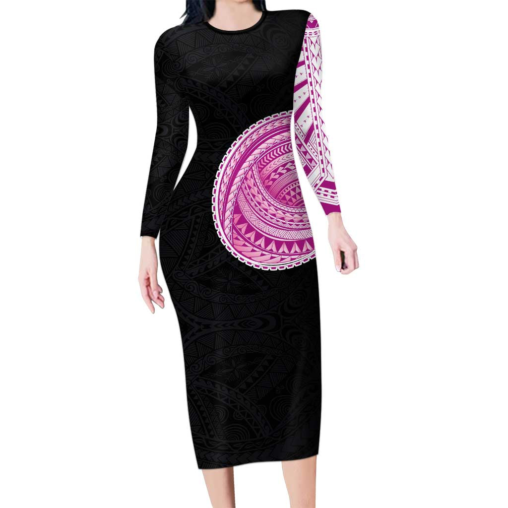 Samoan Art Tattoo Polynesian Pattern Long Sleeve Bodycon Dress Pink Out Color