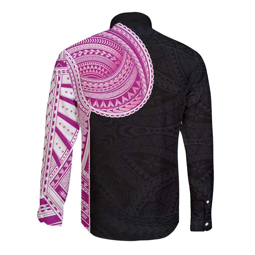 Samoan Art Tattoo Polynesian Pattern Long Sleeve Button Shirt Pink Out Color