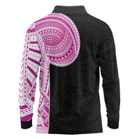 Samoan Art Tattoo Polynesian Pattern Long Sleeve Polo Shirt Pink Out Color