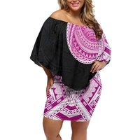 Samoan Art Tattoo Polynesian Pattern Off Shoulder Short Dress Pink Out Color