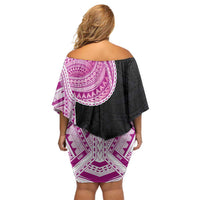 Samoan Art Tattoo Polynesian Pattern Off Shoulder Short Dress Pink Out Color