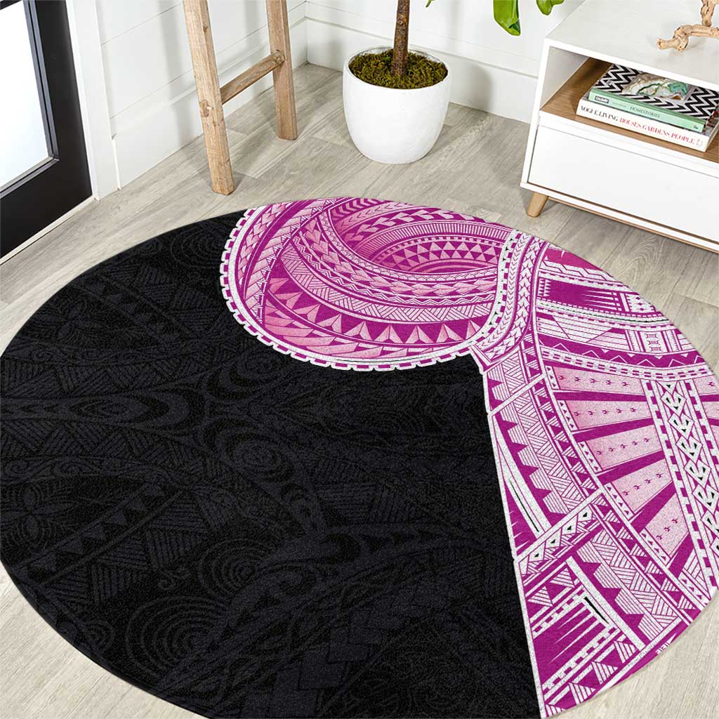 Samoan Art Tattoo Polynesian Pattern Round Carpet Pink Out Color