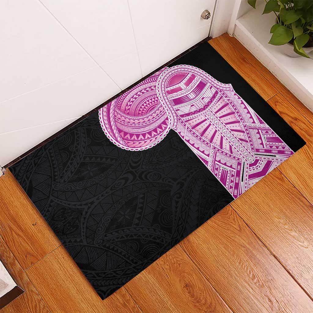 Samoan Art Tattoo Polynesian Pattern Rubber Doormat Pink Out Color
