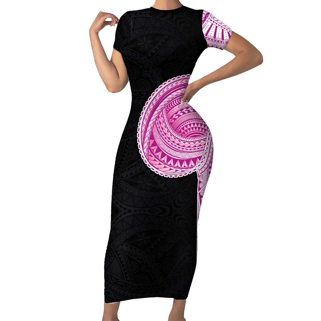 Samoan Art Tattoo Polynesian Pattern Short Sleeve Bodycon Dress Pink Out Color
