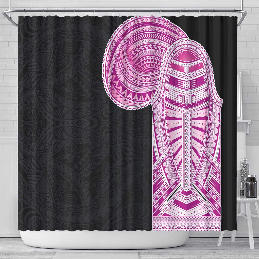 Samoan Art Tattoo Polynesian Pattern Shower Curtain Pink Out Color
