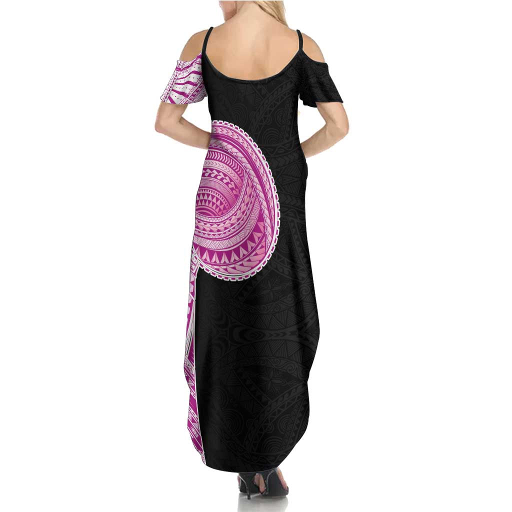 Samoan Art Tattoo Polynesian Pattern Summer Maxi Dress Pink Out Color