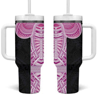 Samoan Art Tattoo Polynesian Pattern Tumbler With Handle Pink Out Color