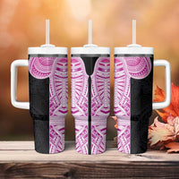 Samoan Art Tattoo Polynesian Pattern Tumbler With Handle Pink Out Color