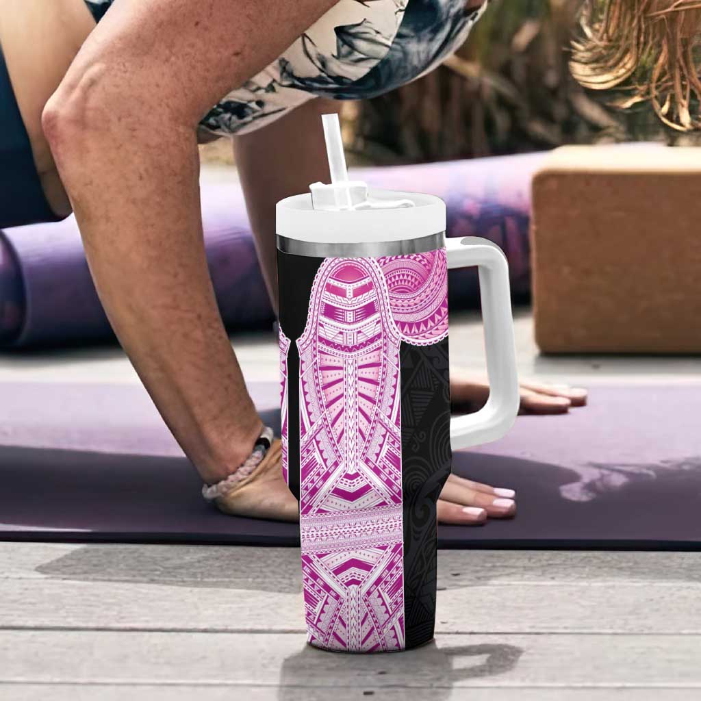 Samoan Art Tattoo Polynesian Pattern Tumbler With Handle Pink Out Color