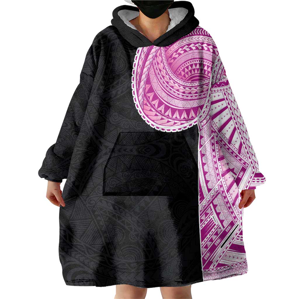 Samoan Art Tattoo Polynesian Pattern Wearable Blanket Hoodie Pink Out Color